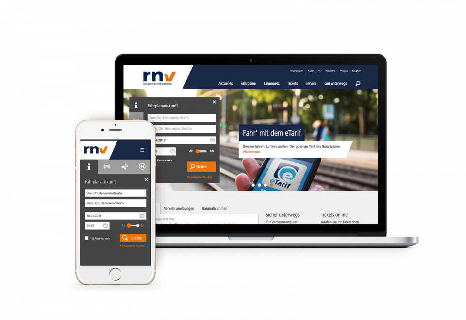 Online-Auftritt der rnv-online.de Online-Auftritt der rnv-online.de
