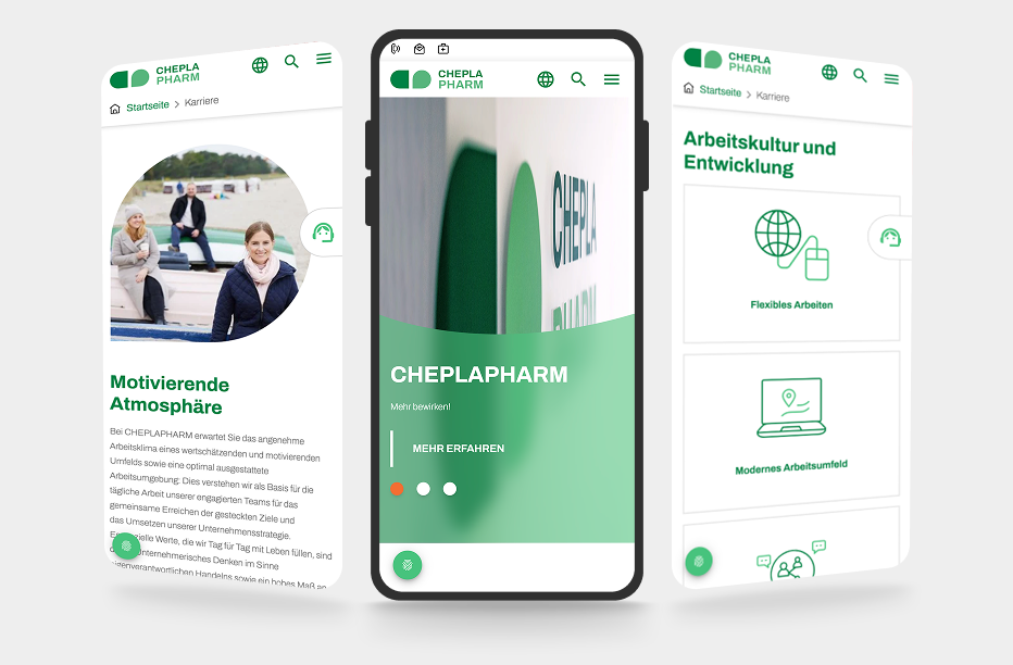 Mobile Screens der CHEPLAPHARM-Website Mobile Screens der CHEPLAPHARM-Website