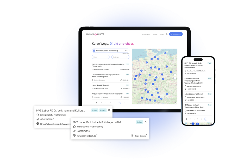 Corporate Website von Limbach mit Laborfinder
